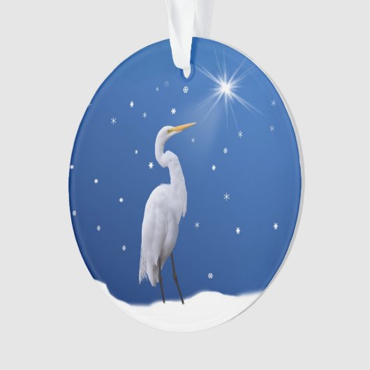 Kerstmis, Grote Egret Bird, Star, Religie Ornament (voorkant)