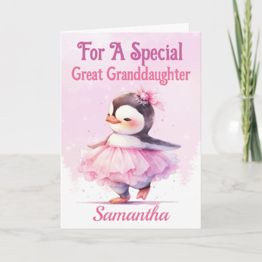 Kerstmis Grote kleindochter Penguin Ballerina Feestdagen Kaart (Voorkant)
