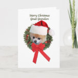 Kerstmis, Grote kleinzoon, Pommeren Dog Feestdagen Kaart<br><div class="desc">Deze schattige pommerse puppy is klaar voor de kerstman op deze kleurrijke kerstkaart voor een grote kleinzoon.   De kleine hond draagt een Santa Claus-pet en een helder rood lint.</div>