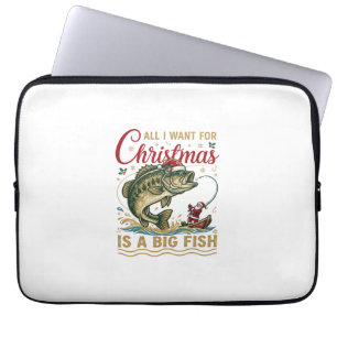 Kerstmis Grote Vis Baars Kerstman Boot Vissen Laptop Sleeve