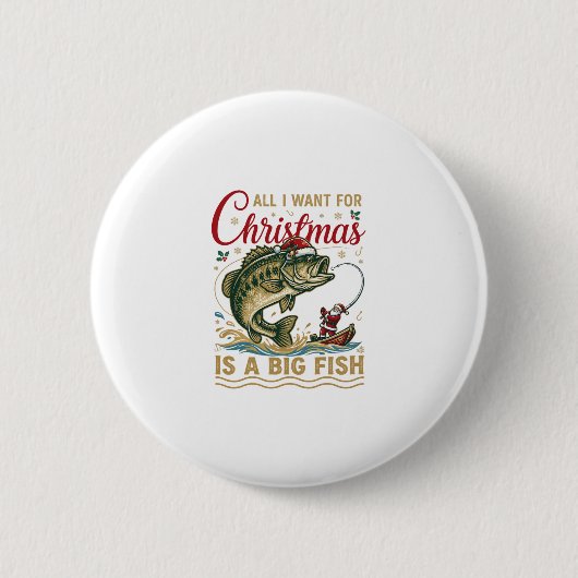Kerstmis Grote Vis Baars Kerstman Boot Vissen Ronde Button 5,7 Cm (Voorkant)