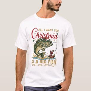 Kerstmis Grote Vis Baars Kerstman Boot Vissen T-shirt