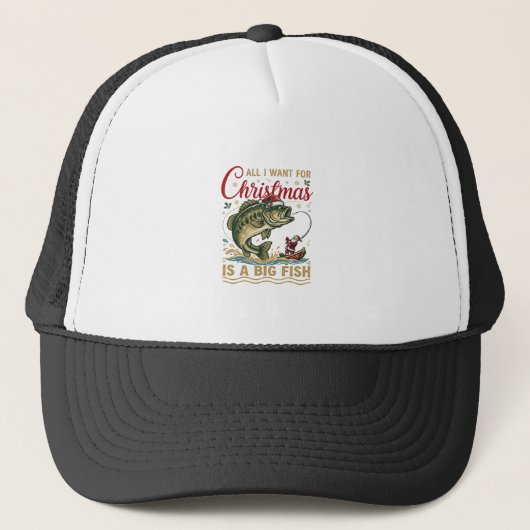 Kerstmis Grote Vis Baars Kerstman Boot Vissen Trucker Pet (Voorkant)