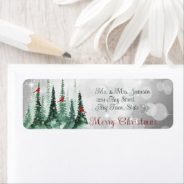 Kerstmis Grove Dennenboom Kardinaalvogels Etiket