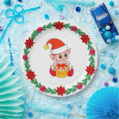 Kerstmis, grove pijnbomen, poinsettias en ballen P Papieren Bordje (Feest)