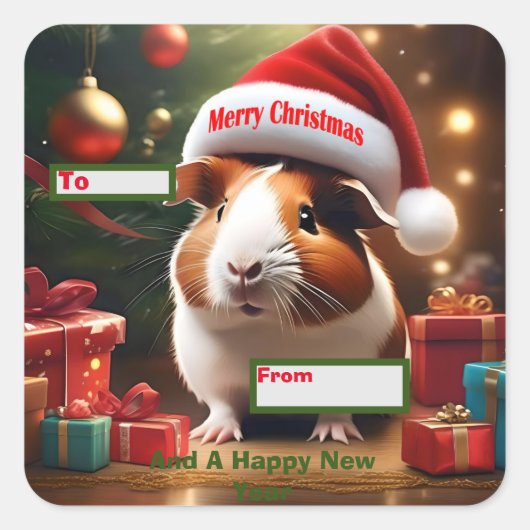 Kerstmis Guinee Pig Groet, Vierkante Sticker (Voorkant)