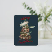 Kerstmis Haaien Rond de Kerstboom Feestdagenkaart (Staand voorkant)