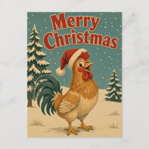 Kerstmis haan tuin dier denneboom briefkaart