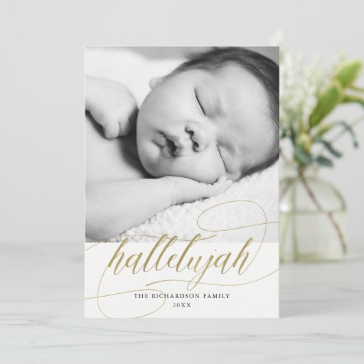 Kerstmis Hallelujah | Nepgoud met foto Feestdagenkaart (Staand voorkant)