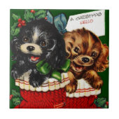 Kerstmis Hallo Puppies Tegeltje (Voorkant)