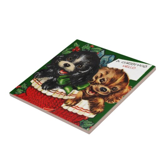 Kerstmis Hallo Puppies Tegeltje (Zijkant)