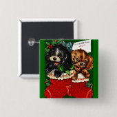 Kerstmis Hallo Puppies Vierkante Button 5,1 Cm (Voorkant /achterkant)