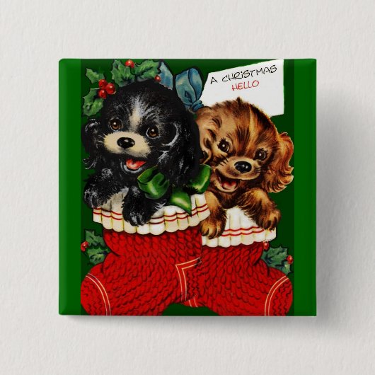 Kerstmis Hallo Puppies Vierkante Button 5,1 Cm (Voorkant)