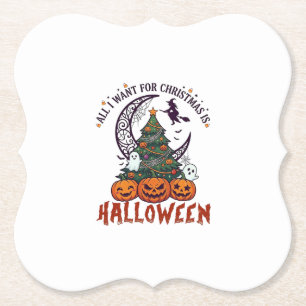 Kerstmis Halloween Boom Pompoenen Geesten Allemaal Kartonnen Onderzetters