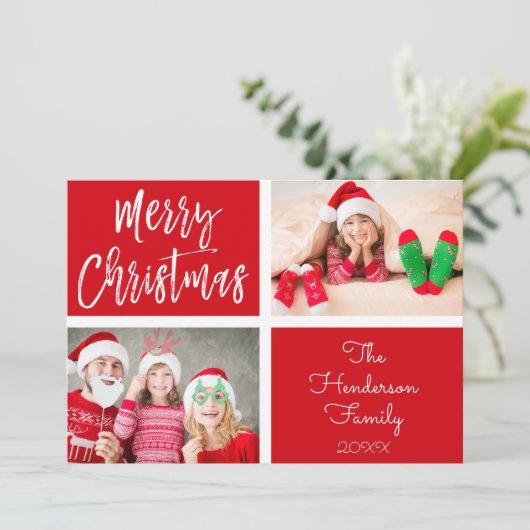 Kerstmis Hand Lettered Script Foto Kaart (Staand voorkant)