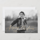 Kerstmis Handgeschreven Gouden Script Foto Feestdagenkaart (Voorkant)