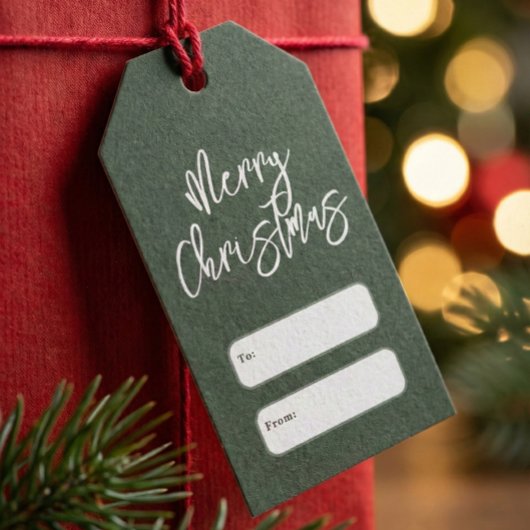 Kerstmis handgeschreven script groene cadeautags cadeaulabel