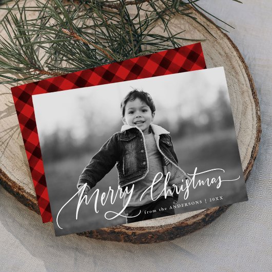 Kerstmis Handgeschreven Script Overlay Foto Feestdagenkaart
