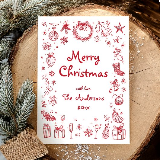 Kerstmis handgetekend feestdagenkaart
