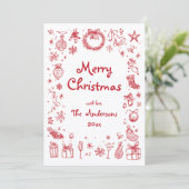 Kerstmis handgetekend feestdagenkaart (Staand voorkant)