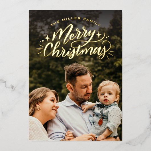 Kerstmis Handletteren Foto Folie Feestdagenkaart (Voorkant)