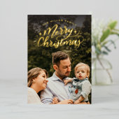 Kerstmis Handletteren Foto Folie Feestdagenkaart (Staand Voorkant)