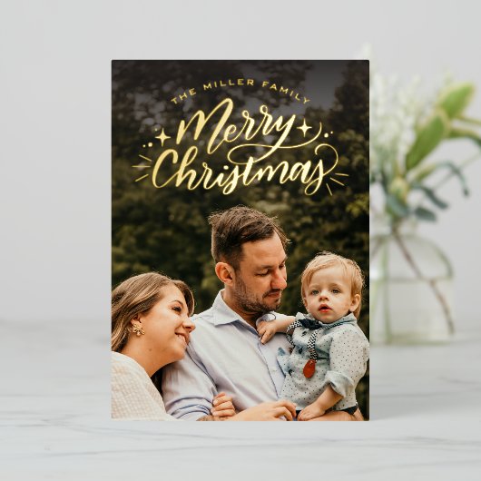 Kerstmis Handletteren Foto Folie Feestdagenkaart (Staand Voorkant)