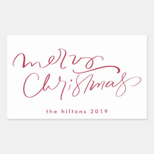 Kerstmis handlettering in rood rechthoekige sticker