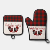 Kerstmis handschoenen ovenwant & pannenlap set (Voorkant)