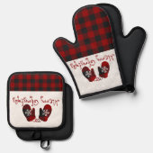 Kerstmis handschoenen ovenwant & pannenlap set (Voorkant / Achterkant)