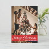 Kerstmis handschrift & Rode Foto Kaart (Staand voorkant)