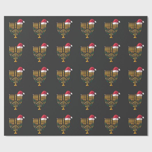 Kerstmis Hanukkah Joods Kerstman Menorah Cadeaupapier (Vlak)