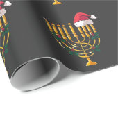 Kerstmis Hanukkah Joods Kerstman Menorah Cadeaupapier (Rol Hoek)