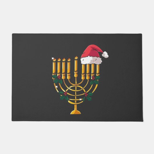 Kerstmis Hanukkah Joods Kerstman Menorah Deurmat (Voorkant)