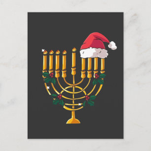 Kerstmis Hanukkah Joods Kerstman Menorah Feestdagenkaart