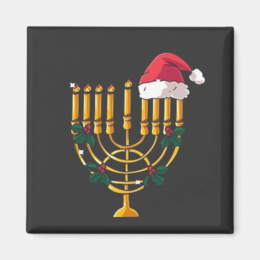 Kerstmis Hanukkah Joods Kerstman Menorah Magneet (Voorkant)