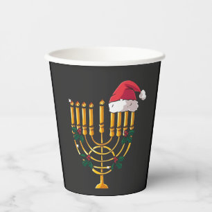 Kerstmis Hanukkah Joods Kerstman Menorah Papieren Bekers