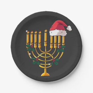 Kerstmis Hanukkah Joods Kerstman Menorah Papieren Bordje