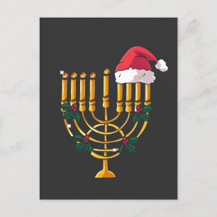 Kerstmis Hanukkah Joods Kerstman Menorah  Uitnodiging Briefkaart