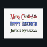 Kerstmis - Hanukkah - Kwanzaa Feestdagenkaart<br><div class="desc">Wens iedereen van dit seizoen met een kerstfeest - Hanukkah - Kwanzaa-kaart,  T-shirt of mok!</div>