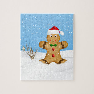 Kerstmis, Happy Gingerbrood Man in Snow Legpuzzel