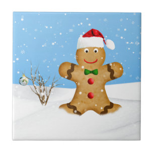 Kerstmis, Happy Gingerbrood Man in Snow Tegeltje
