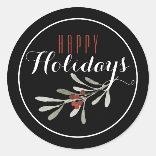 Kerstmis: Happy Holiday Ronde Sticker (Voorkant)