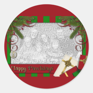 Kerstmis - Happy Pawholidays - VOEG UW FOTO TOE Ronde Sticker