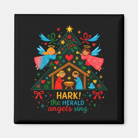 Kerstmis Hark The Herald Angels Sing Schattig Kers Magneet (Voorkant)