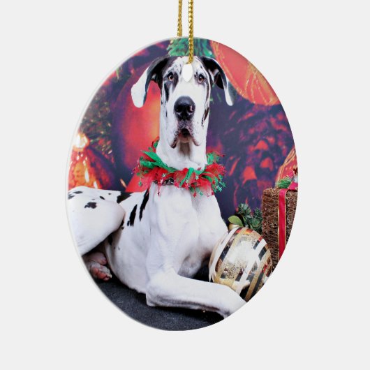 Kerstmis - Harlequin Great Dane - Baron Keramisch Ornament (Rechts)