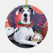 Kerstmis - Harlequin Great Dane - Baron Keramisch Ornament (Voorkant)