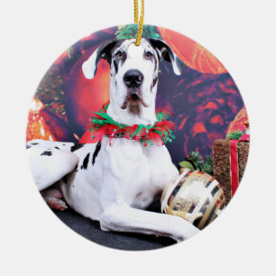 Kerstmis - Harlequin Great Dane - Baron Keramisch Ornament