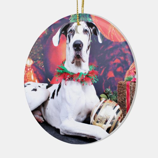 Kerstmis - Harlequin Great Dane - Baron Keramisch Ornament (Links)