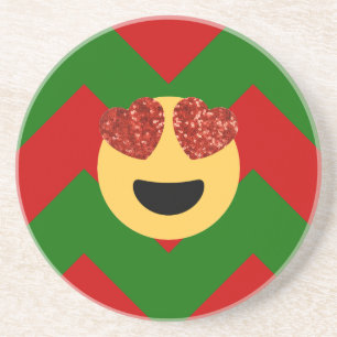 kerstmis hart oog emoji zandsteen onderzetter